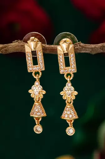 geometric floral american diamond dangle earrings