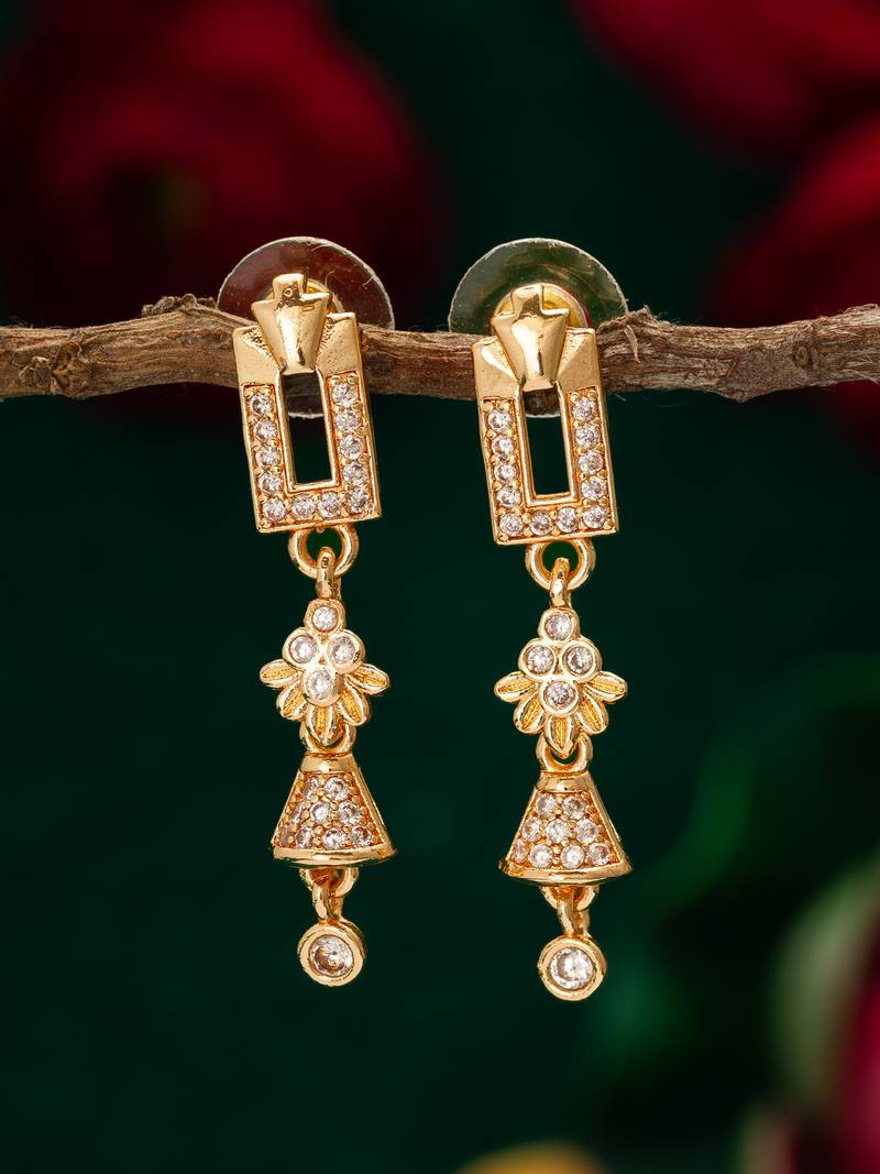 geometric floral american diamond dangle earrings