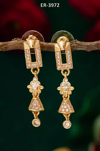 geometric floral american diamond dangle earrings