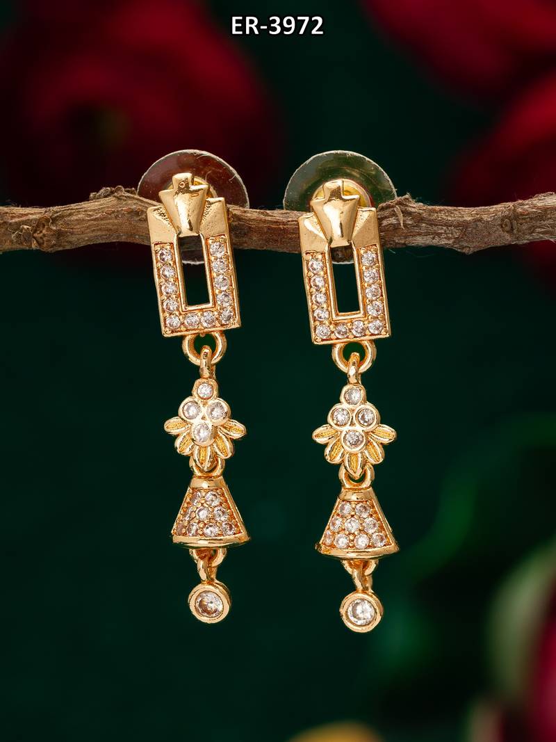 geometric floral american diamond dangle earrings