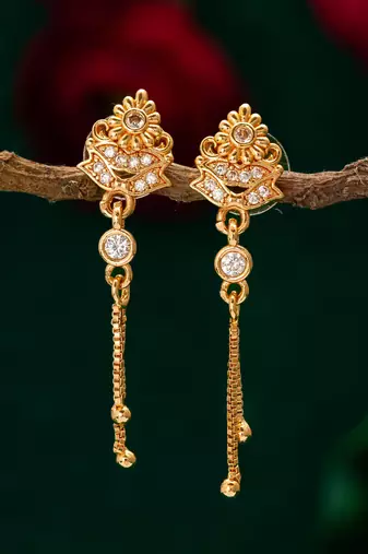 traditional drop chain american diamond earrings