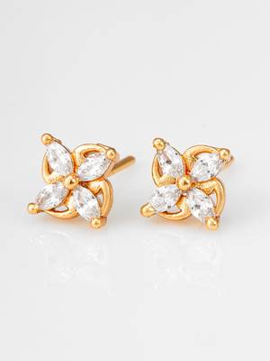 floral american diamond gold stud earrings 1