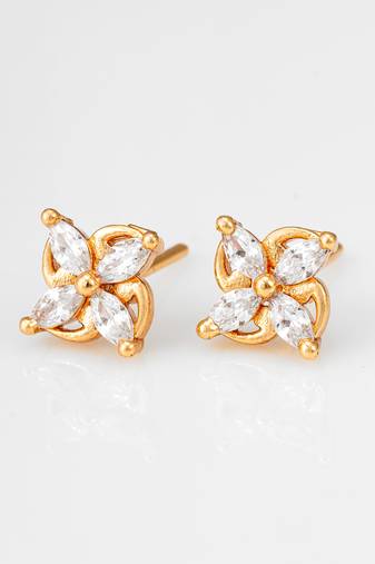floral american diamond gold stud earrings