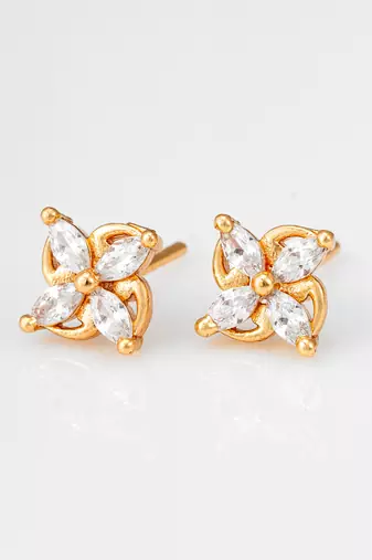 floral american diamond gold stud earrings