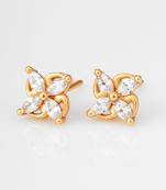 floral american diamond gold stud earrings