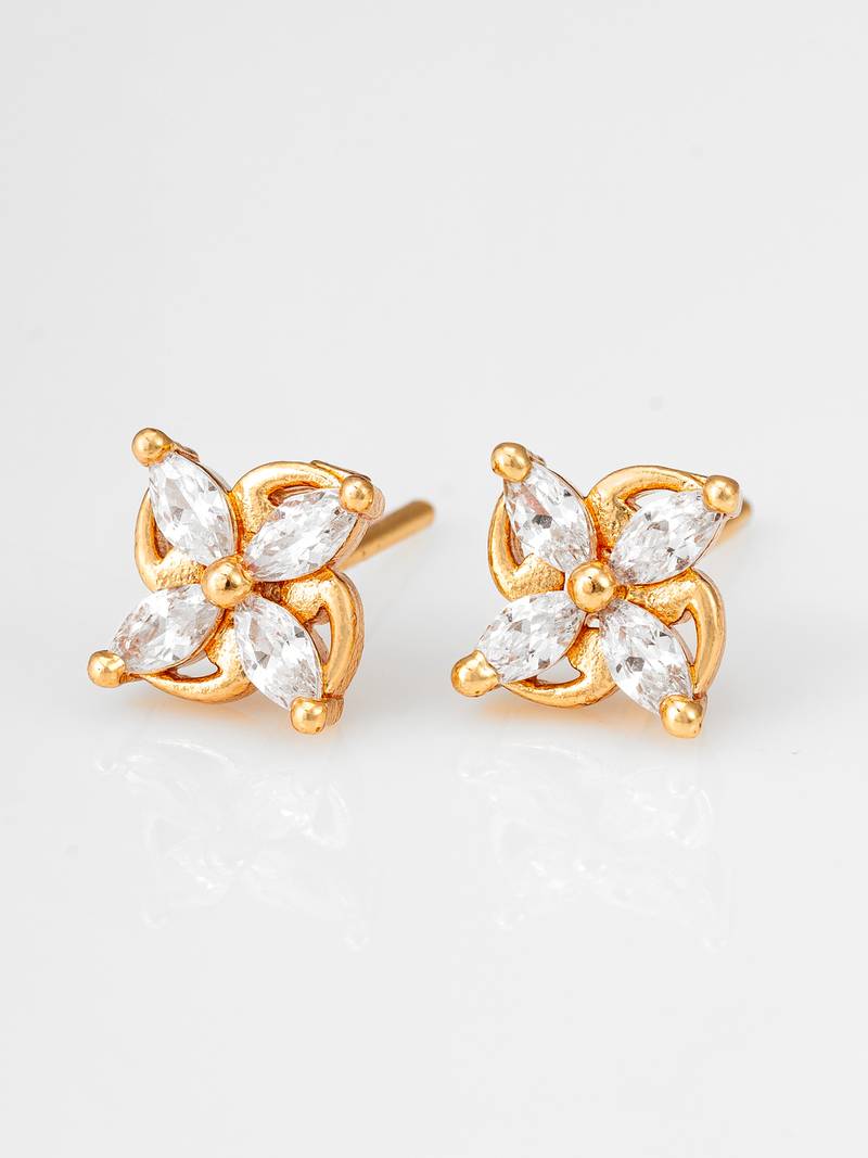 floral american diamond gold stud earrings