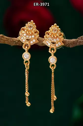 traditional drop chain american diamond earrings