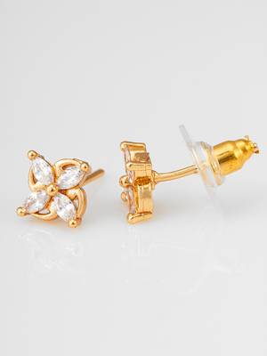 floral american diamond gold stud earrings 2