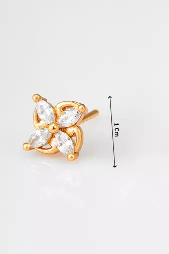 floral american diamond gold stud earrings