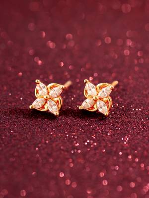 floral american diamond gold stud earrings 4