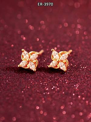 floral american diamond gold stud earrings 5