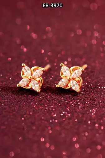 floral american diamond gold stud earrings