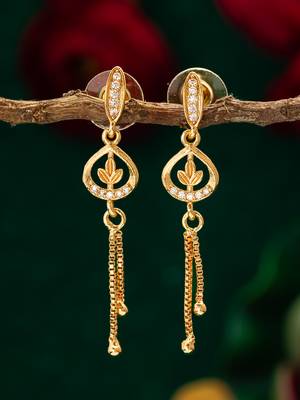 gold-plated ad stone drop earrings with chain 4
