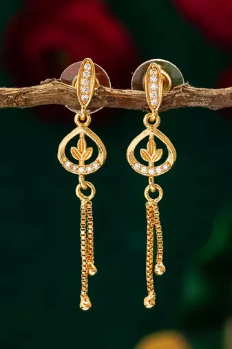 gold-plated ad stone drop earrings with chain