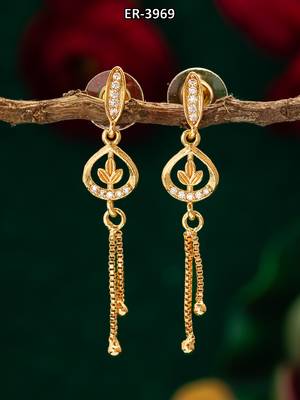 gold-plated ad stone drop earrings with chain 5