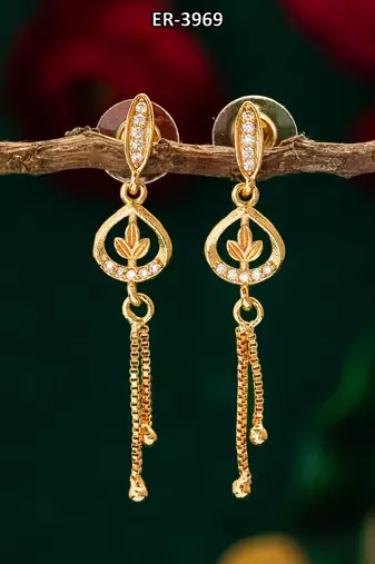 gold-plated ad stone drop earrings with chain