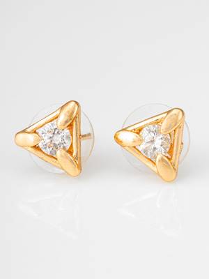 gold-plated triangular frame stud earrings with ad stone 1