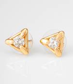 gold-plated triangular frame stud earrings with ad stone