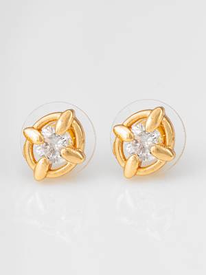 gold-plated circular swirl stud earrings with ad stone 1