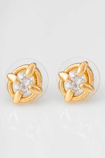 gold-plated circular swirl stud earrings with ad stone