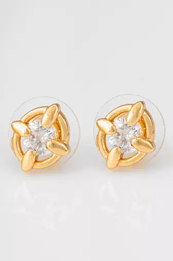 gold-plated circular swirl stud earrings with ad stone