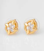 gold-plated circular swirl stud earrings with ad stone