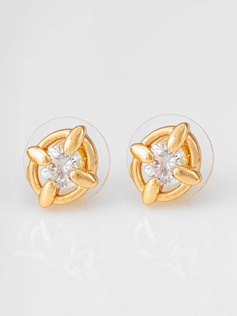 gold-plated circular swirl stud earrings with ad stone