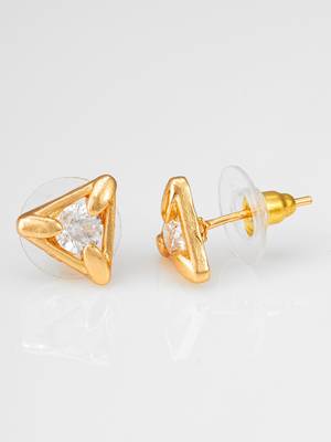 gold-plated triangular frame stud earrings with ad stone 2