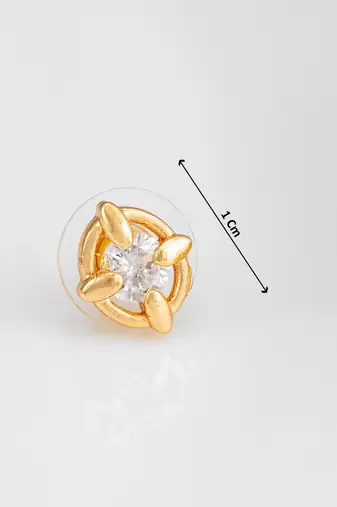 gold-plated circular swirl stud earrings with ad stone