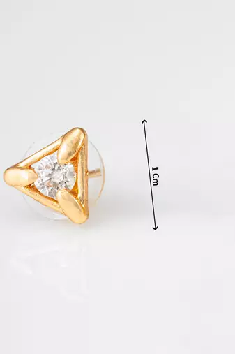 gold-plated triangular frame stud earrings with ad stone