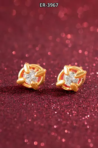 gold-plated circular swirl stud earrings with ad stone