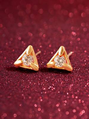 gold-plated triangular frame stud earrings with ad stone 4