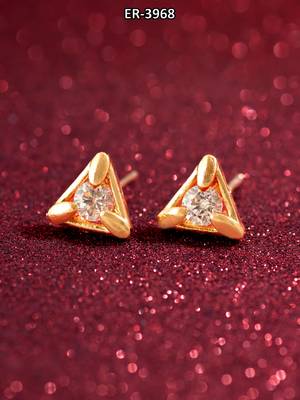 gold-plated triangular frame stud earrings with ad stone 5