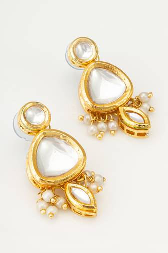 gold-plated kundan stud drop earrings