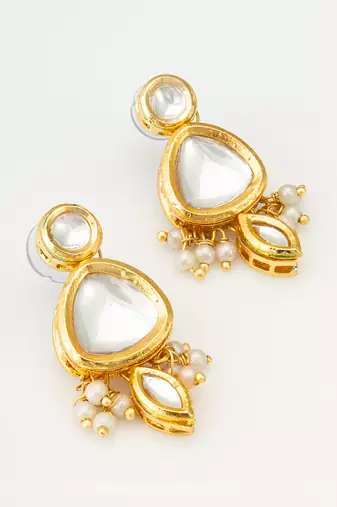 gold-plated kundan stud drop earrings