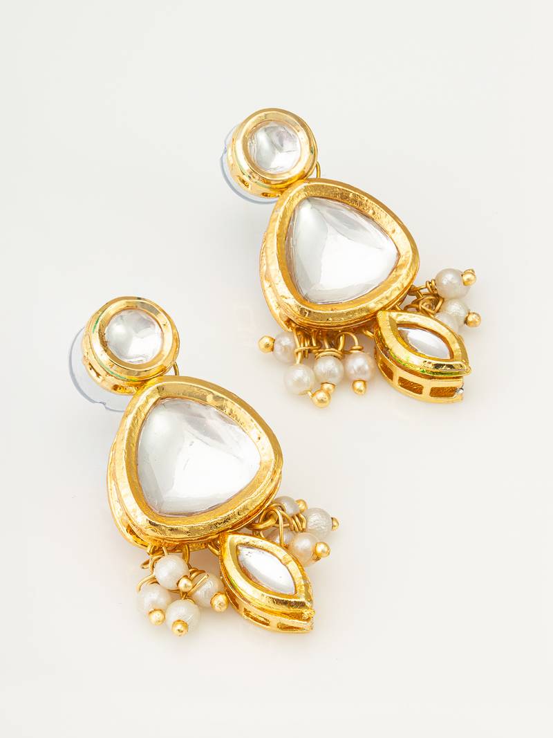 gold-plated kundan stud drop earrings