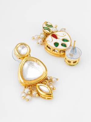 gold-plated kundan stud drop earrings 2