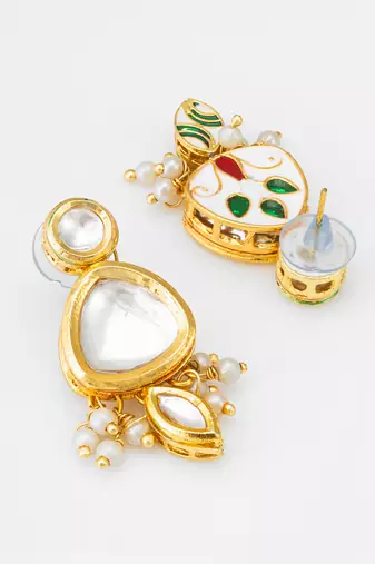 gold-plated kundan stud drop earrings