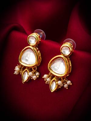 gold-plated kundan stud drop earrings 4