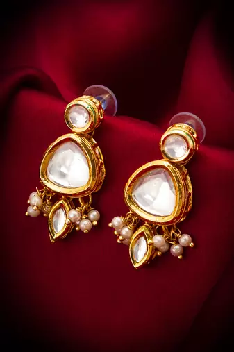 gold-plated kundan stud drop earrings