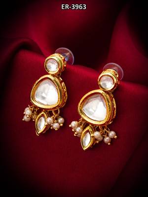 gold-plated kundan stud drop earrings 5
