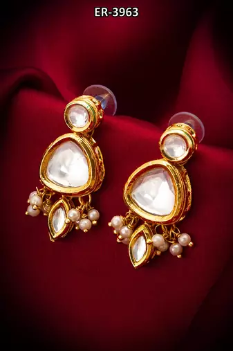 gold-plated kundan stud drop earrings