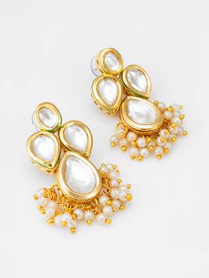 gold-plated kundan earrings with pearl cluster drops 1