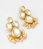 gold-plated kundan earrings with pearl cluster drops