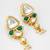 gold-toned kundan and green stone drop earrings with pearl