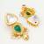 gold-plated kundan and green stone earrings with pearl and kundan drops