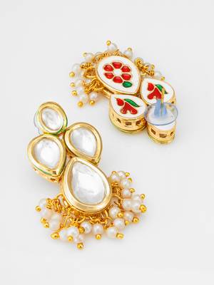 gold-plated kundan earrings with pearl cluster drops 2