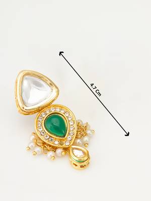 gold-plated kundan and green stone earrings with pearl and kundan drops 3