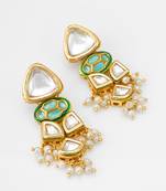 gold-toned kundan earrings with meenakari and pearl drops