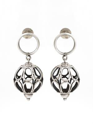 oxidized silver filigree globe drop earrings 1